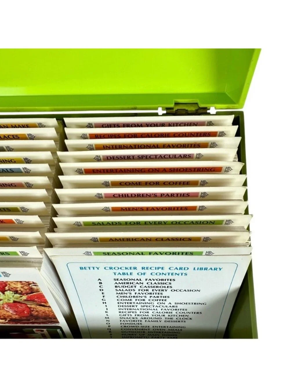 Vintage 1971 Betty Crocker Recipe Card Library Two Tone  Avocado Green Box